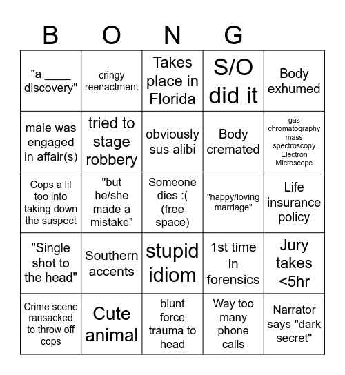 Forensic Files Bingo Card