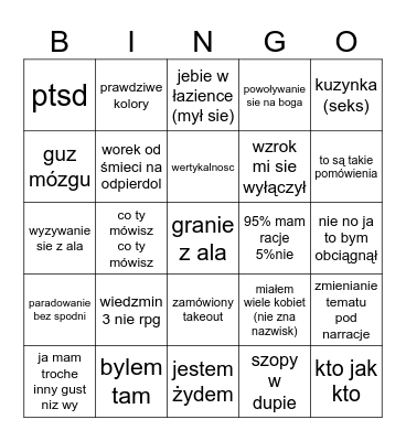 orzelski bingo Card