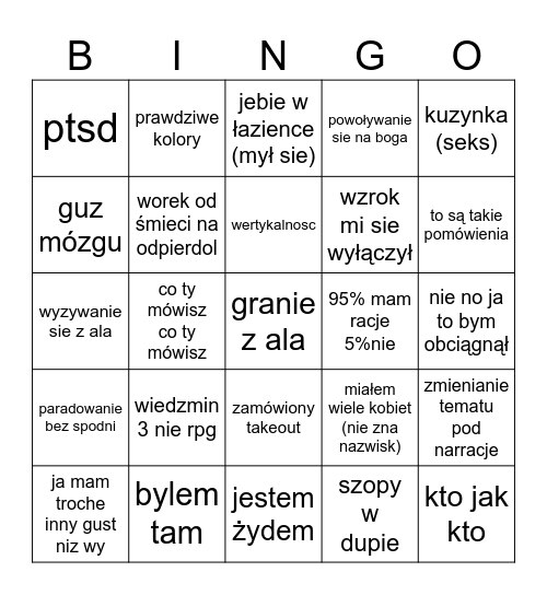 orzelski bingo Card