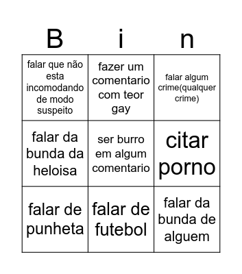 bingo do arthur Bingo Card