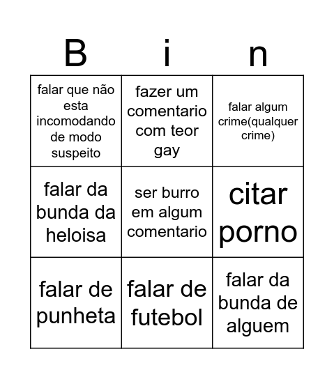 bingo do arthur Bingo Card