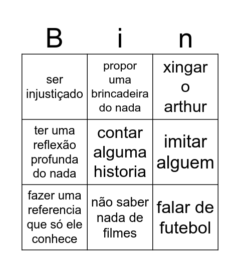 bingo do enzo Bingo Card