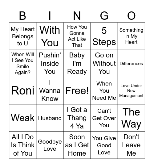 Old School Slow Jams Bingo Card