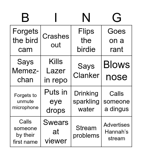 ChaofanJ Streams Bingo Card