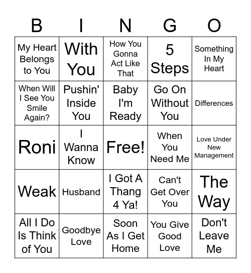 Old School Slow Jams Bingo Card