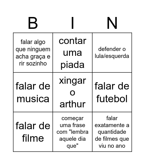 bingo do joão Bingo Card