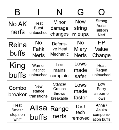 Season 3.0 Patch Bingo Card