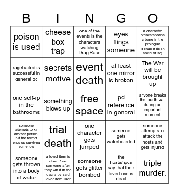 canvas of carnage bingo Card