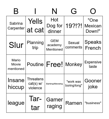 Dalton Bingo Card