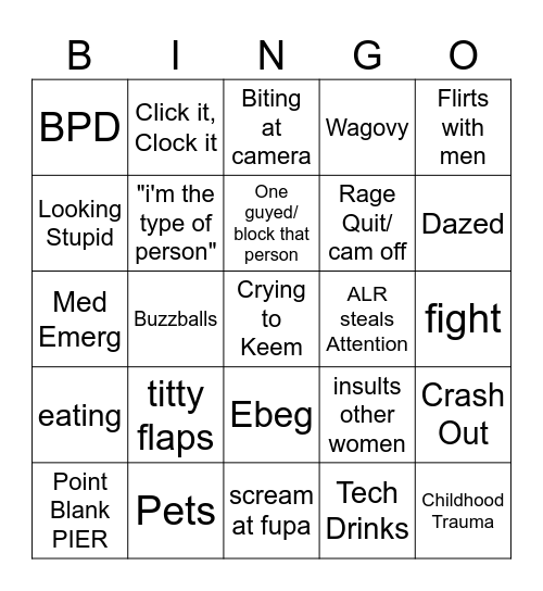 Amber During Fat Camp Bingo Card