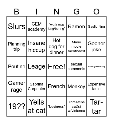 Untitled Bingo Card