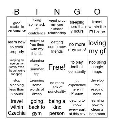 Desired Life for this semester Bingo Card