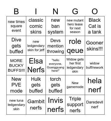 Marvel rivals season 7 prediction Bingo Card