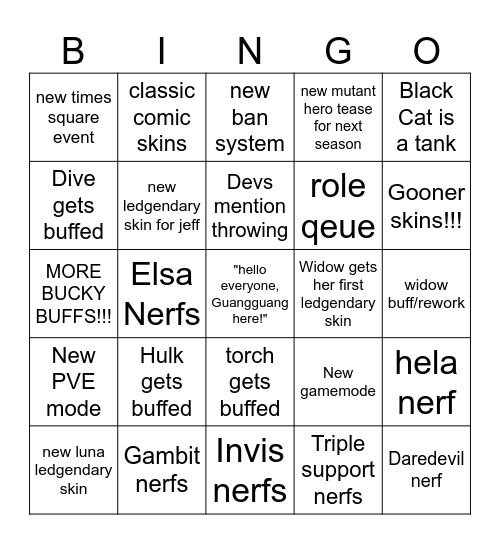 Marvel rivals season 7 prediction Bingo Card