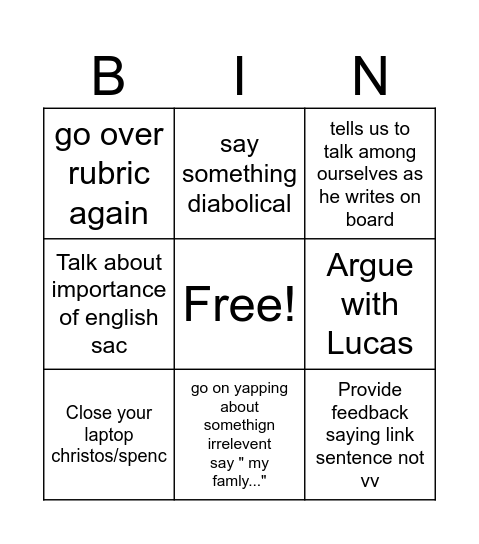 Untitled Bingo Card