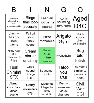 Steel Ball Run Bingo Card