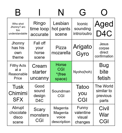 Steel Ball Run Bingo Card