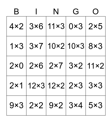 Multiplying by 2 and 3 Bingo Card