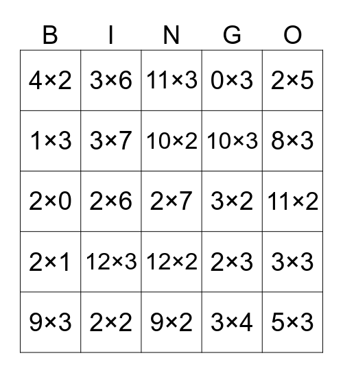Multiplying by 2 and 3 Bingo Card