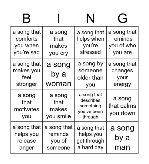 Music Bing Bingo Card