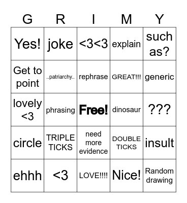 miss/ms grimwood marking Bingo Card