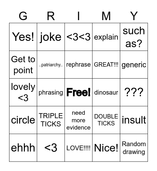 miss/ms grimwood marking Bingo Card