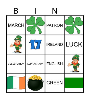 Saint Patrick's Bingo Card