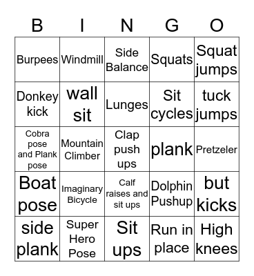 Fitness Bingo Card