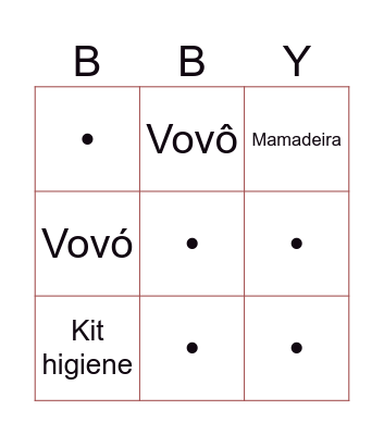 Bingo do bebê Bingo Card
