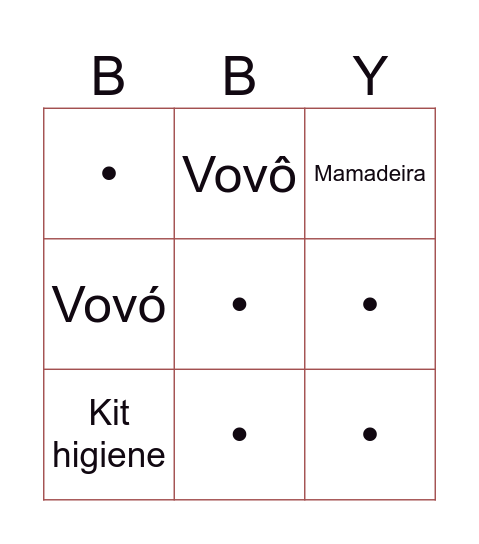 Bingo do bebê Bingo Card