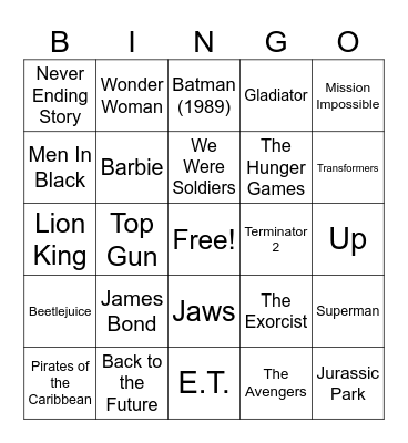 At the Movies Bingo Card