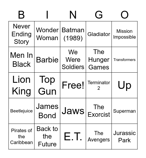 At the Movies Bingo Card