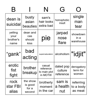 it's monday night Bingo Card