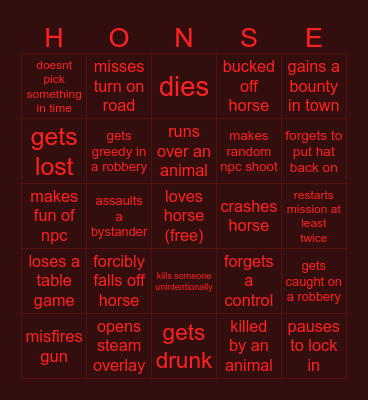 dev rdr honse bingo TWO!!!!!!!!!! Bingo Card