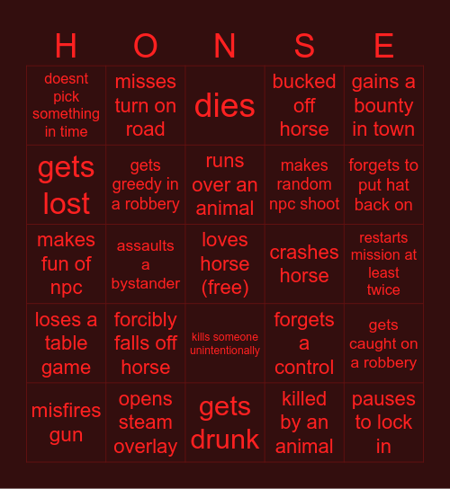 dev rdr honse bingo TWO!!!!!!!!!! Bingo Card