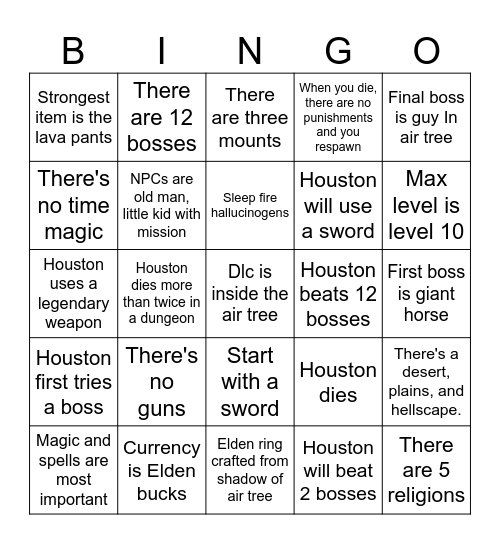 Houston eldren ringo Bingo Card
