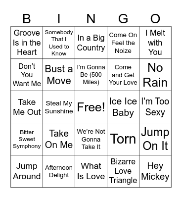 One Hit Wonders Bingo Card