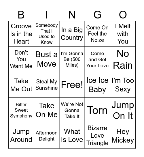 One Hit Wonders Bingo Card