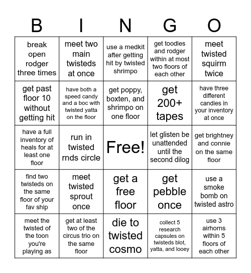 dandys world bingo Card