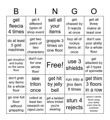 spinnette Bingo Card