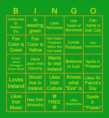 St. Patrick's Day Bingo Card