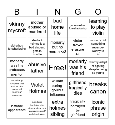 Sherlock Holmes Prequel Bingo Card
