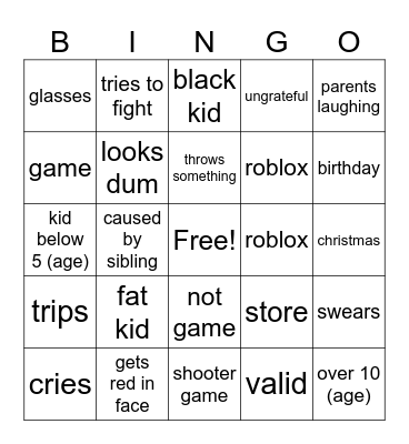 kids getting mad Bingo Card