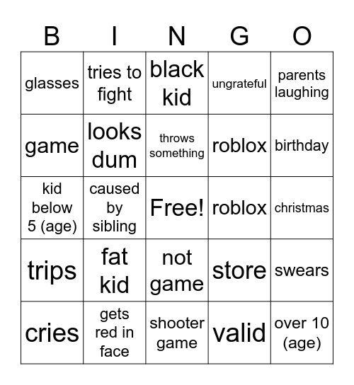 kids getting mad Bingo Card