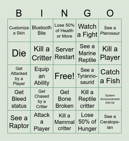 Path of Titans Bingo Card