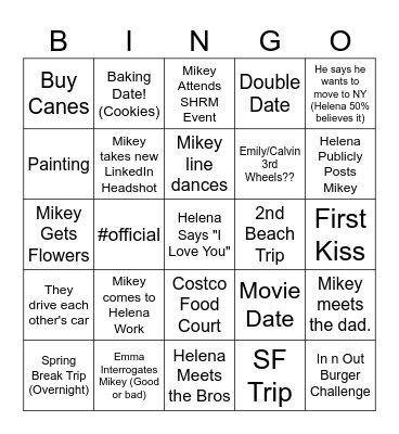 Helena x Mikey Bingo Card