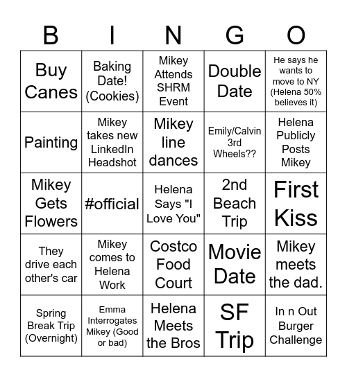 Helena x Mikey Bingo Card