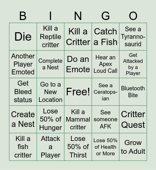 Path of Titans Bingo 2 Bingo Card