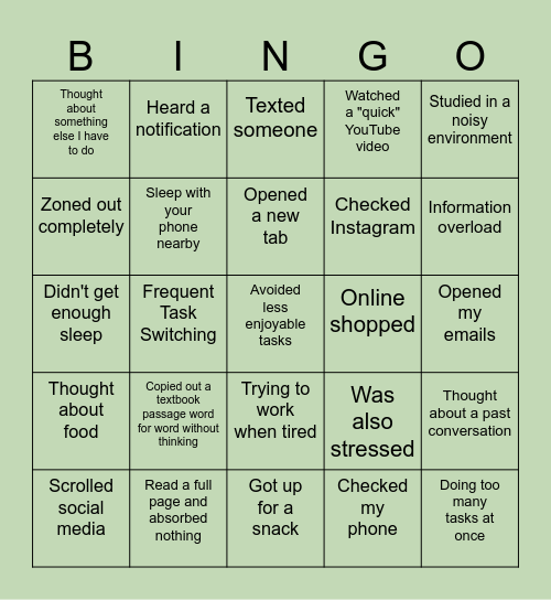 UnFoCu$eD Bingo Card