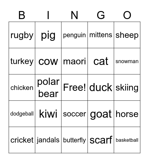English Super Bingo Card